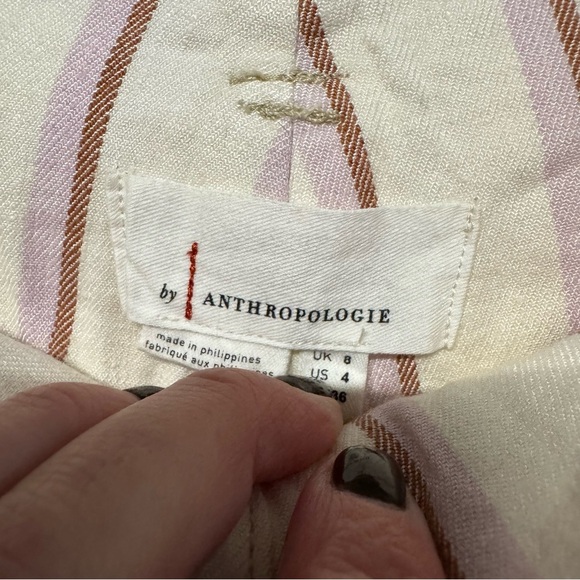 By Anthropologie Edisto Paperbag-Waisted Shorts cream brown pink stripe linen - Picture 7 of 11